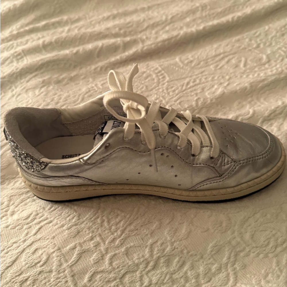 SCHUTZ Metallic Silver Lace-Up Sneakers